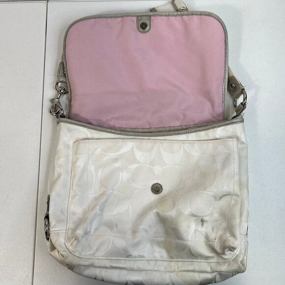 Coach White Kyra Bag Signature C Print Messenger Jacquard Fabric Crossbody READ - Picture 7 of 13